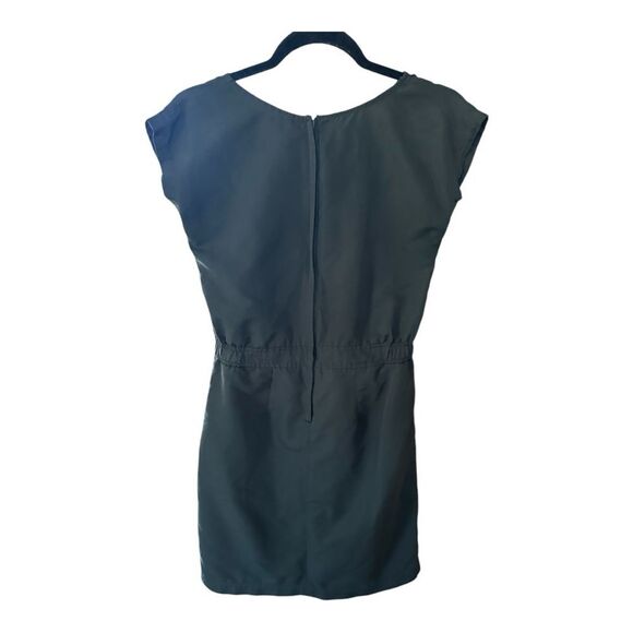 Studio Y Size 1/2 Cap Sleeve Sheath Dress Zipper Accents Dark Olive Green EUC - Picture 2 of 6